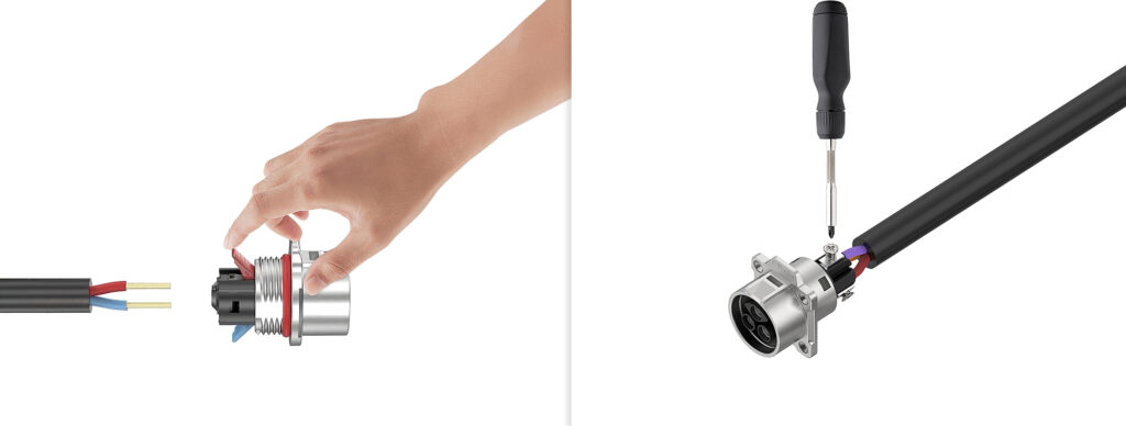 Screw connector vs screwless connector side by side comparison for waterproof wiring
